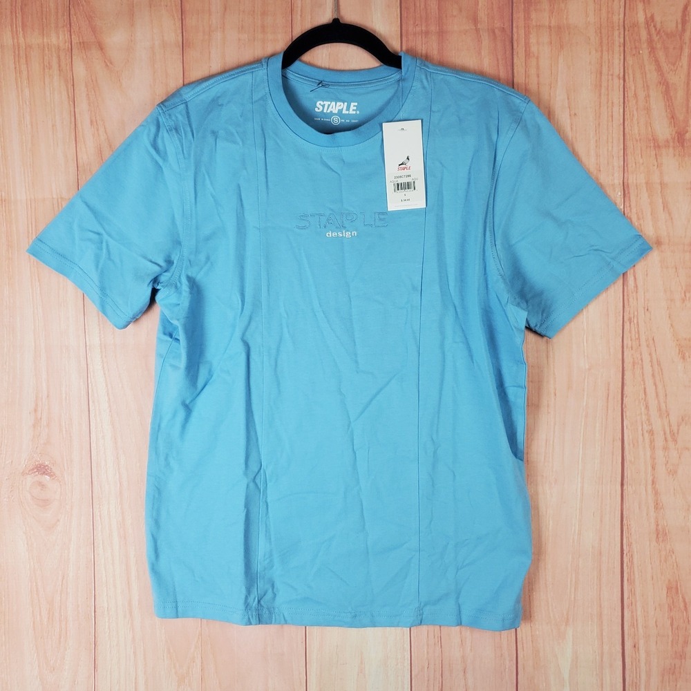 Staple Pigeon T Shirt Mens S Blue Cotton Embroidered Spellout Logo Casual Wear